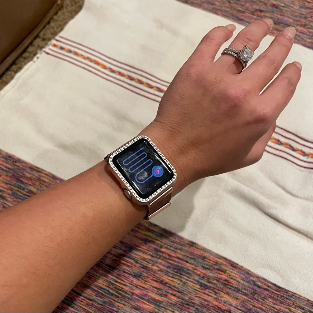 Apple Watch Series 3 With Rose Gold Band & Rhinestone Case 38mm